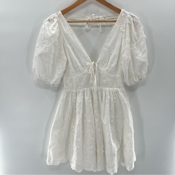 Showpo Cottagecore Abbey Tie Back Milkmaid Romantic Prairie Embroidered Dress 2 - Picture 2 of 16